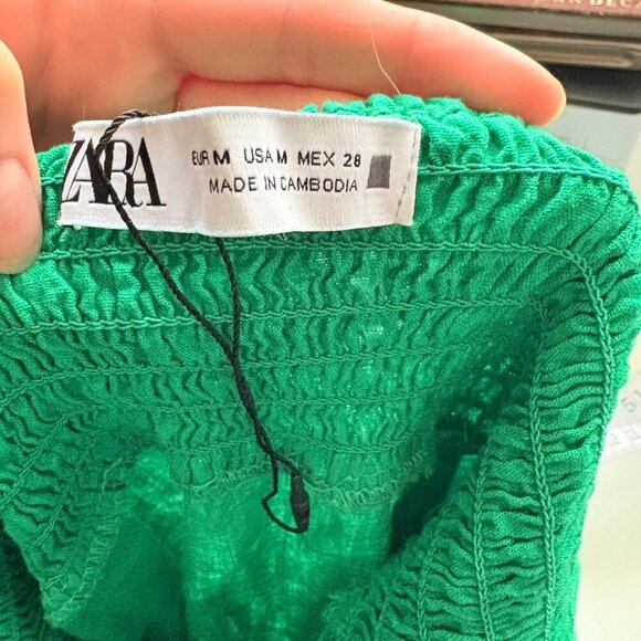 Zara Linen Blend Corset Midi Slit Dress Green Size Medium - Picture 12 of 13